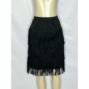 BACK IN THE SADDLE BLACK FRINGE WESTERN STYLE PULL ON SKIRT SIZE MED